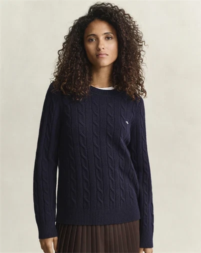 Gant - Lambswool Cable C-Neck Strik - Evening Blue